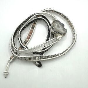 Wrapped White Beaded Bracelet Agate Stone Boho Bohemian Jewelry Casual